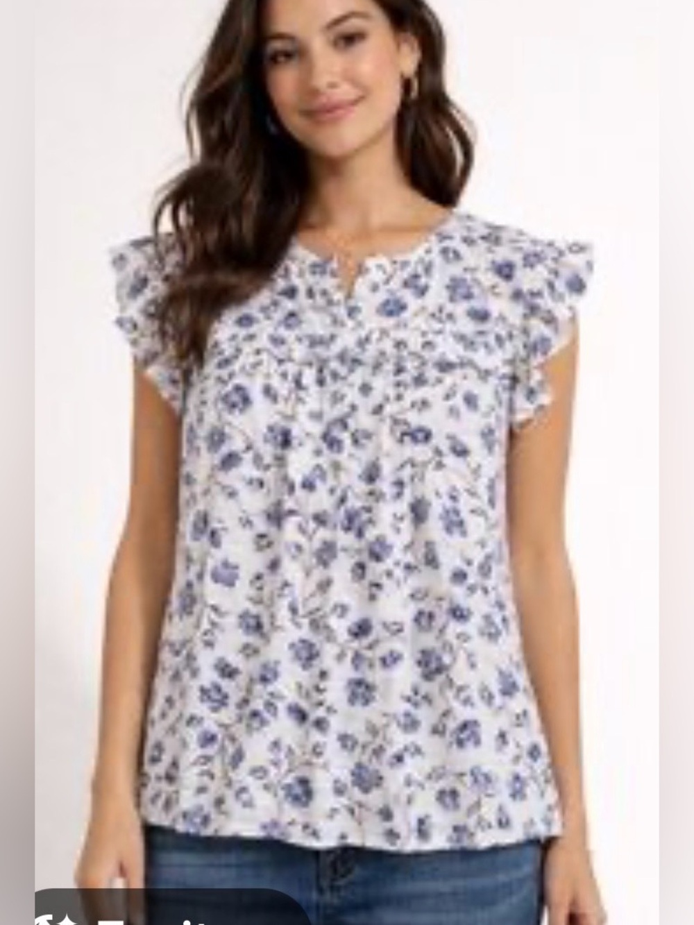 Loft V-Neck Flutter Sleeve Floral Top Size Medium